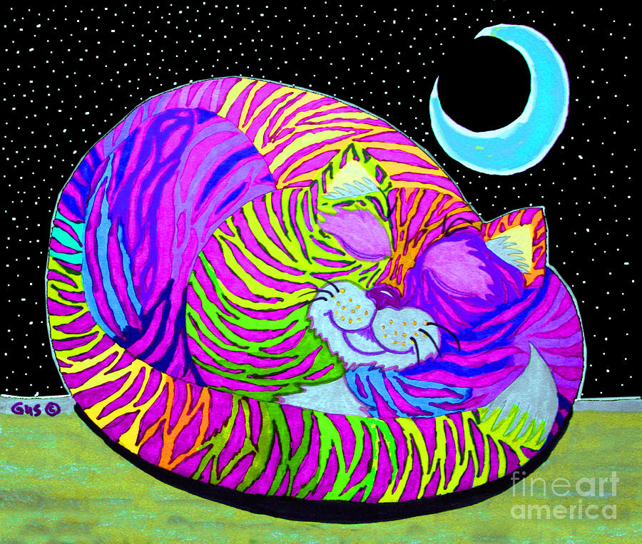 Rainbow Cat Blue Moon Drawing