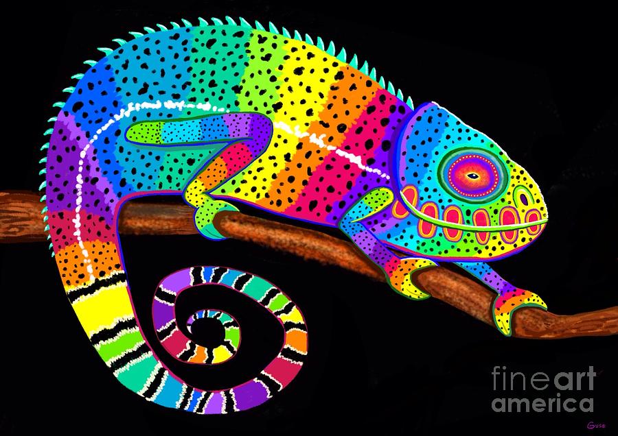 Rainbow Chameleon Painting by Nick Gustafson