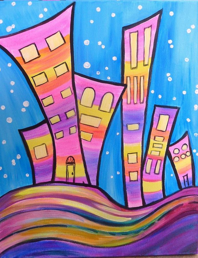 Rainbow Colors Painting - Rainbow City by Brenda  Bell