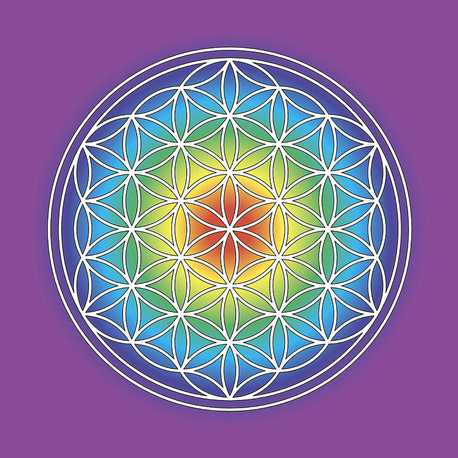 Rainbow-colored flower of life symbol Drawing by Thoth_Adan