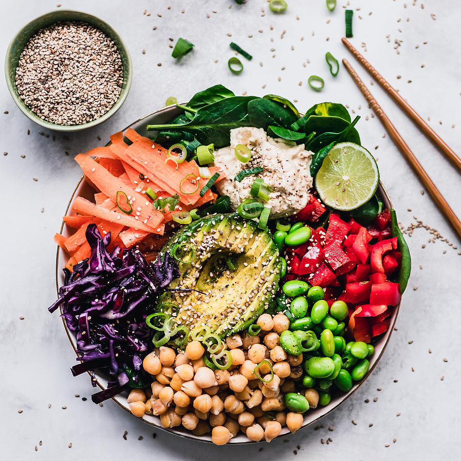 Rainbow colored fruit and vegetable lunch bowl Photograph by OatmealStories