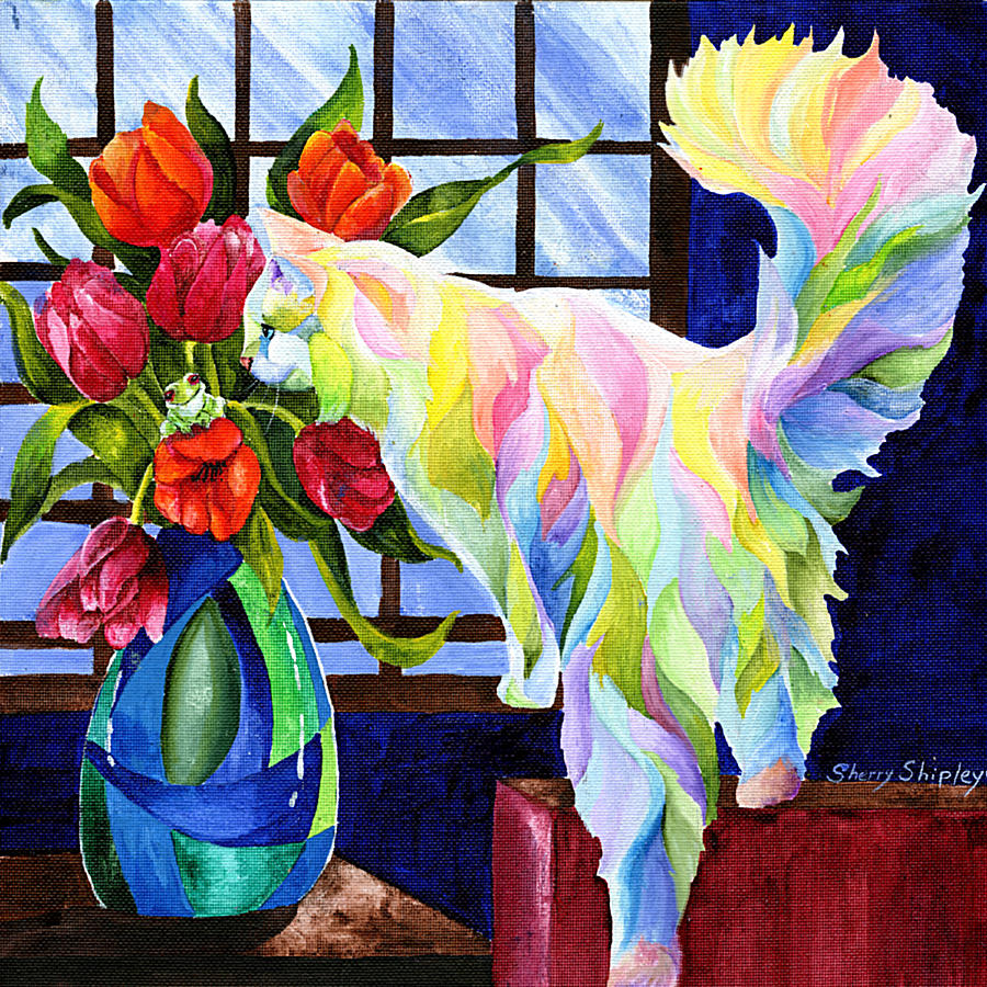 Tulip Painting - Rainbow Connection by Sherry Shipley