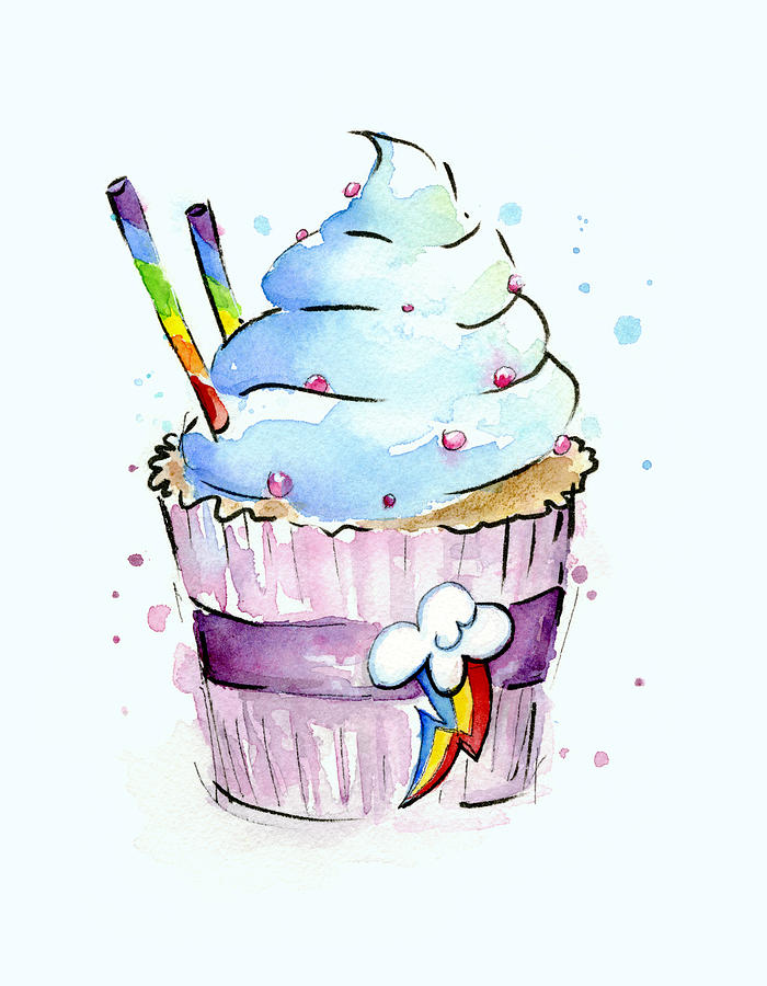 Rainbow Painting - Rainbow-Dash-Themed Cupcake by Olga Shvartsur