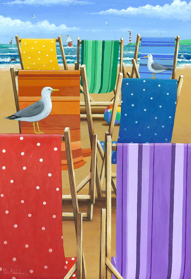 Seagull Photograph - Rainbow Deckchairs by MGL Meiklejohn Graphics Licensing