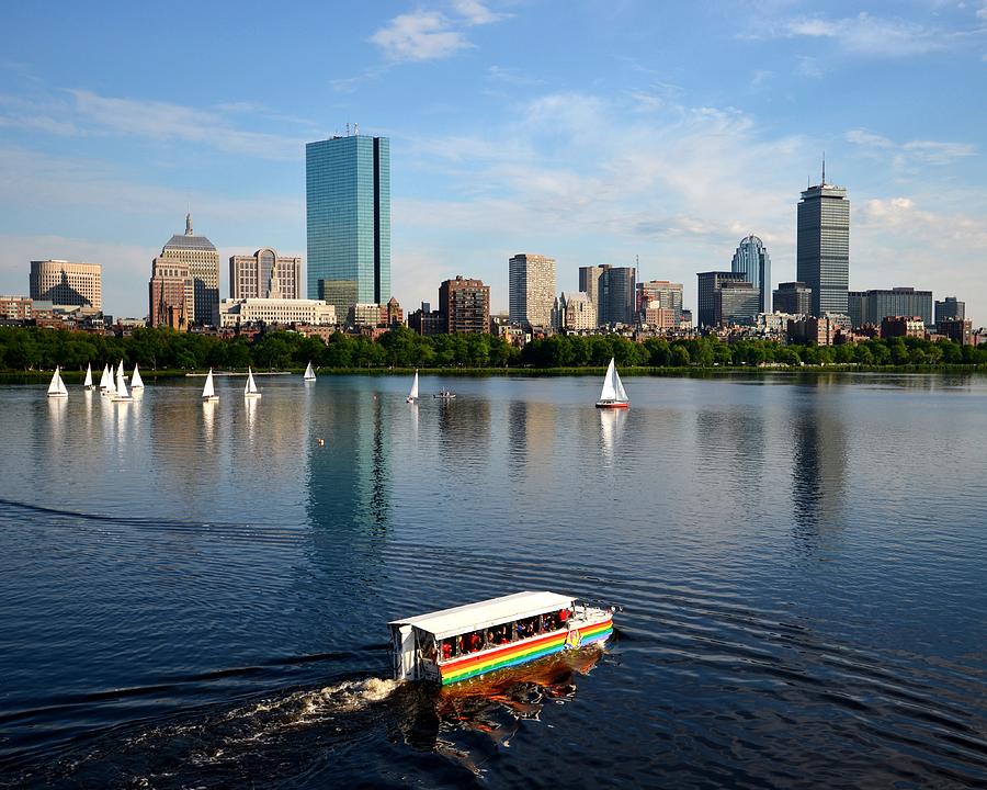 Boston Photograph - Rainbow Duck boat on the Charles by Toby McGuire