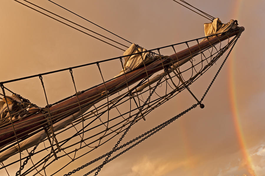Tall ship meets rainbow Photograph by Mike Santis
