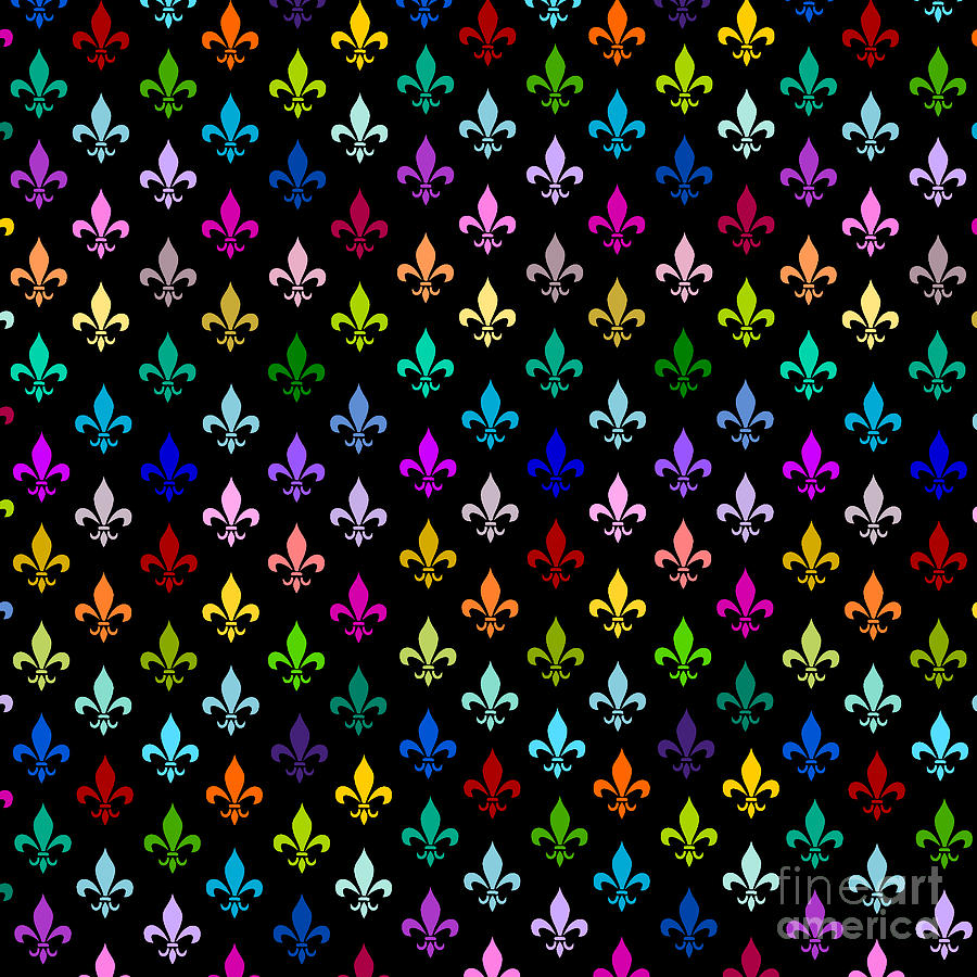 Vintage Digital Art - Rainbow Fleur de lis pattern on black by Li Or