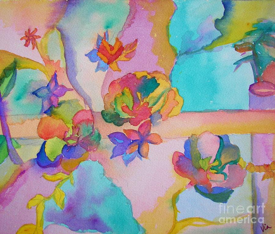 Rainbow Flowers Painting by Judy Via-Wolff