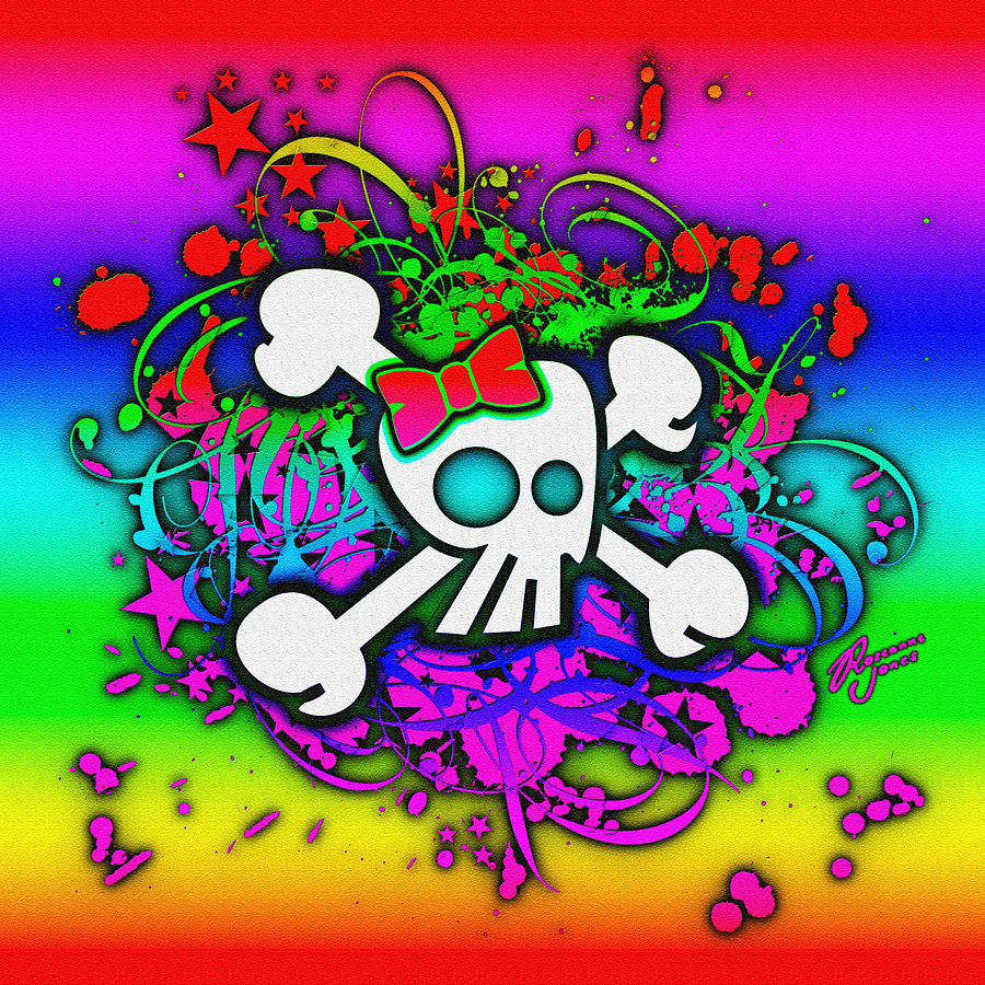 Rainbow Girly Skull and Crossbones Digital Art by Roseanne Jones