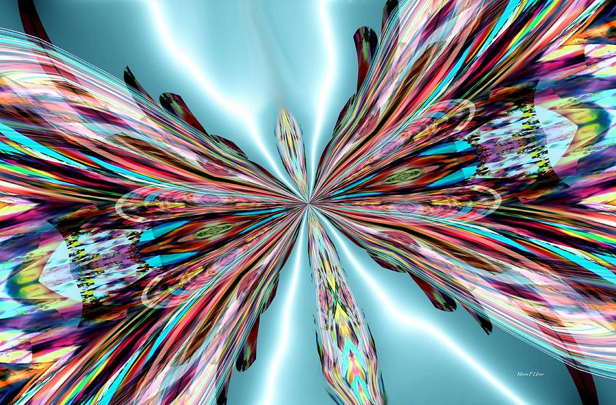 Rainbow Glass Butterfly on Blue Satin Digital Art by Maria Urso