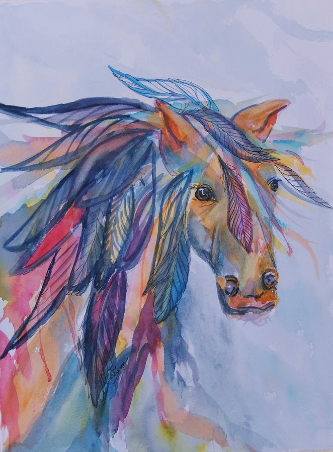 Feather Painting - Rainbow Horse Spirit by Ellen Levinson