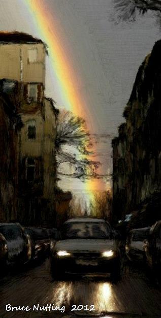 Rainbow in the City Painting by Bruce Nutting