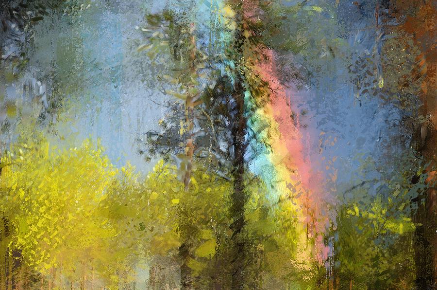 Rainbow in the forest Digital Art by Debra Baldwin