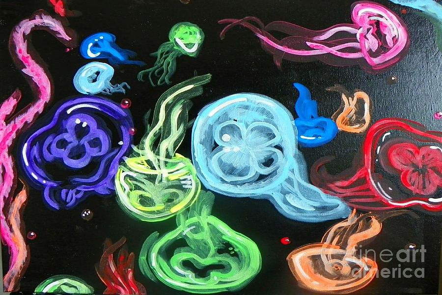 Rainbow Jellyfish Painting by Marisela Mungia