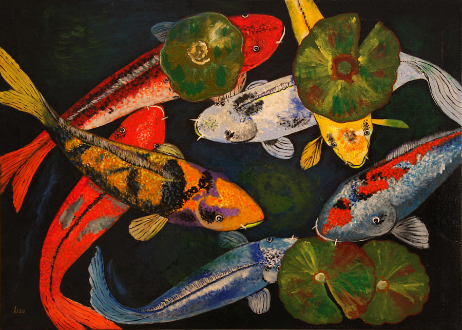 Rainbow Koi Painting By Lizo Shahenian | Fine Art America