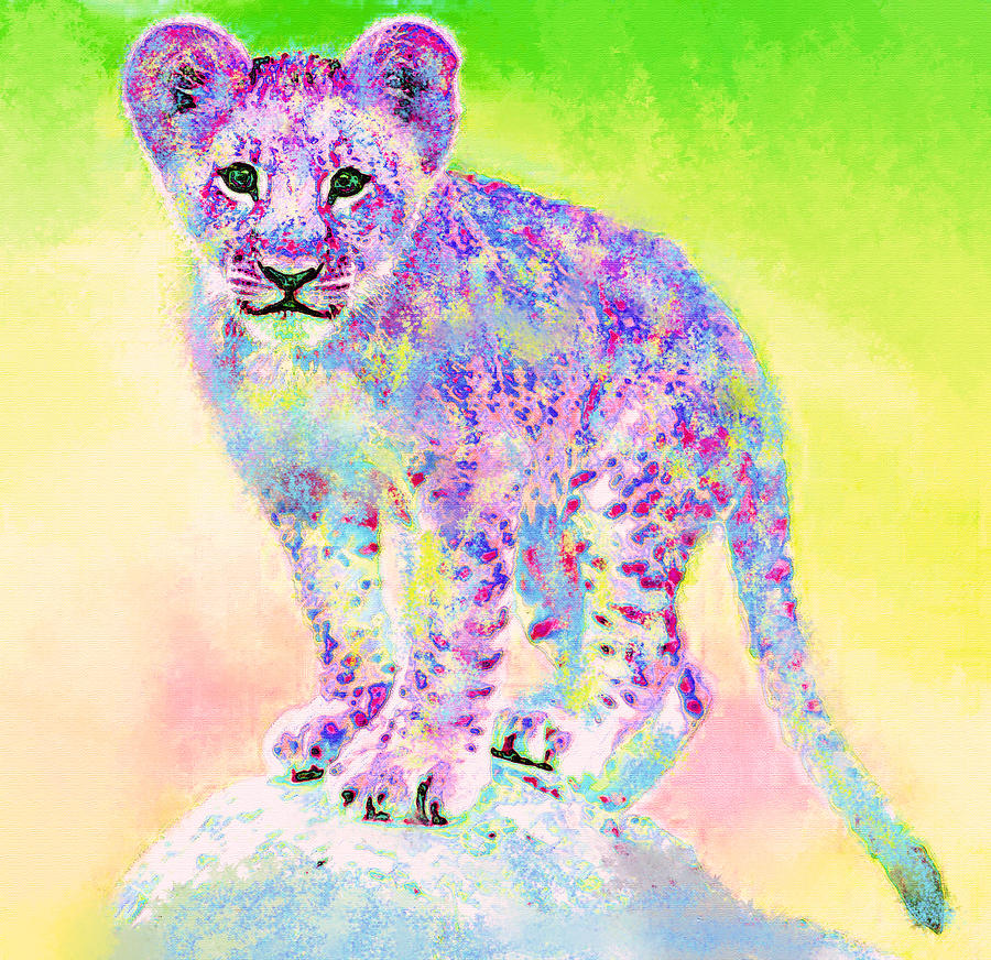 Rainbow Lion Cub Digital Art by Jane Schnetlage