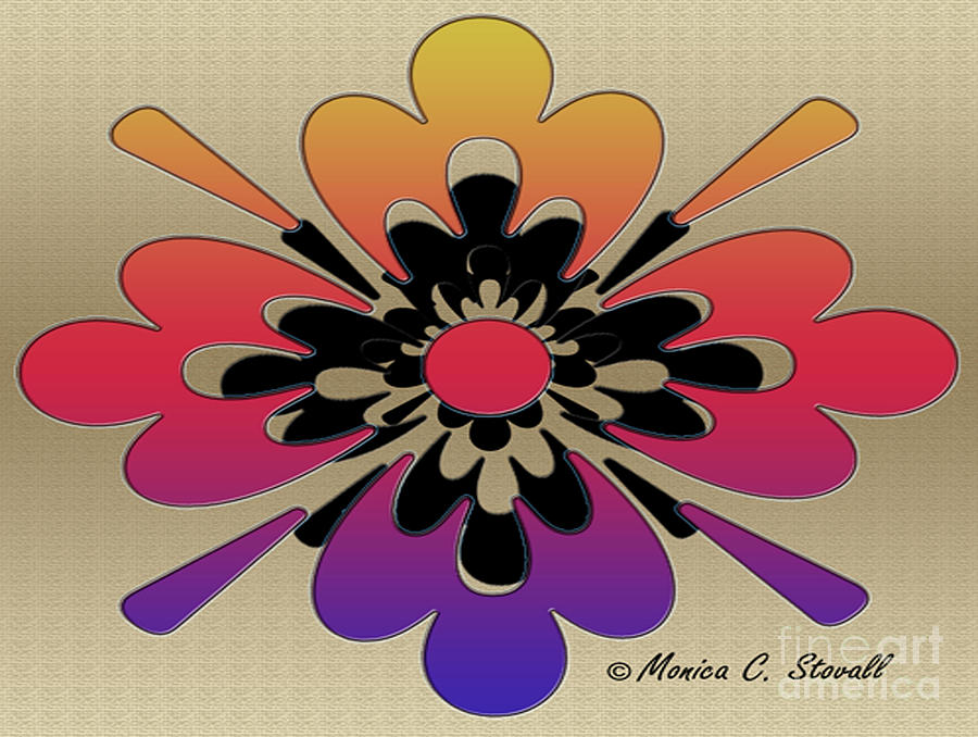 Rainbow on Gold Floral Design Digital Art by Monica C Stovall