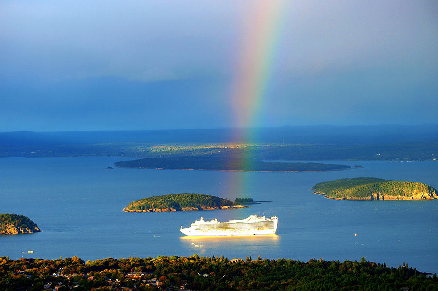 Landscape Photograph - Rainbow on the ship in Acadia National Park Maine by Paul Ge