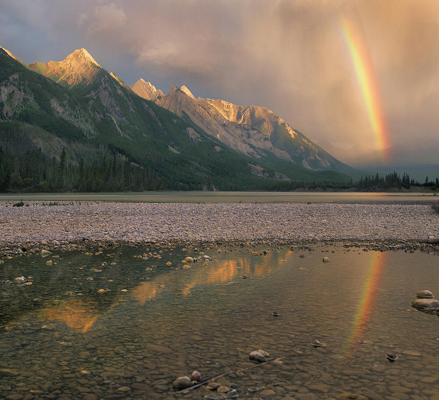 Rainbow Over Athabasca River Jasper Photograph by Tim Fitzharris