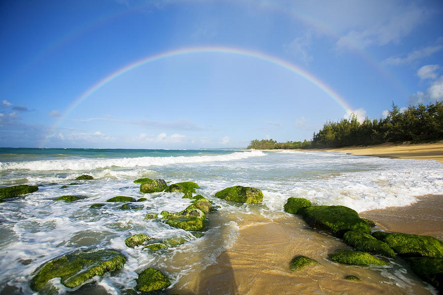 Rainbow over Baldwin Beach Photograph by Ron Dahlquist - Printscapes