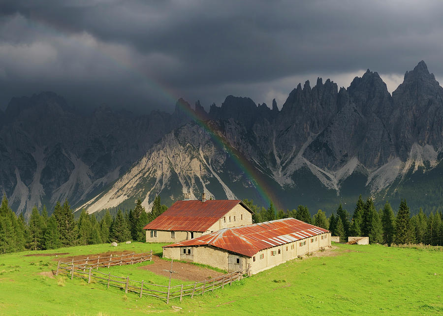 Rainbow Over Casera Vedorcia Dolomites Photograph by Albertosimonetti