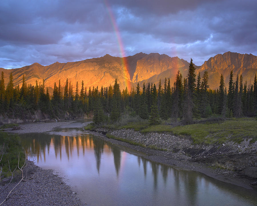 Rainbow Over Fairholme Range And Exshaw Photograph by Tim Fitzharris