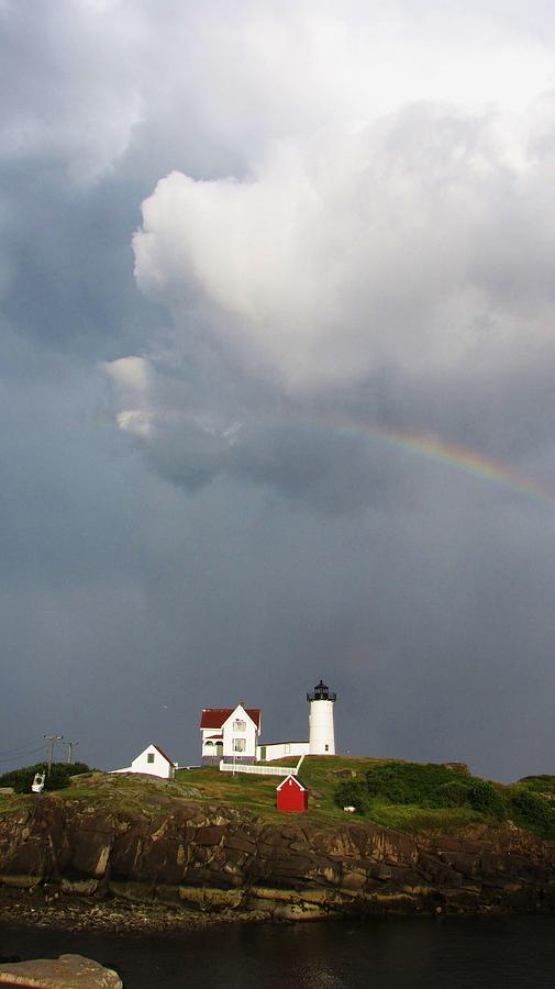 Rainbow Over Nubble Lighthouse York Beach Maine Photograph by Michael Saunders