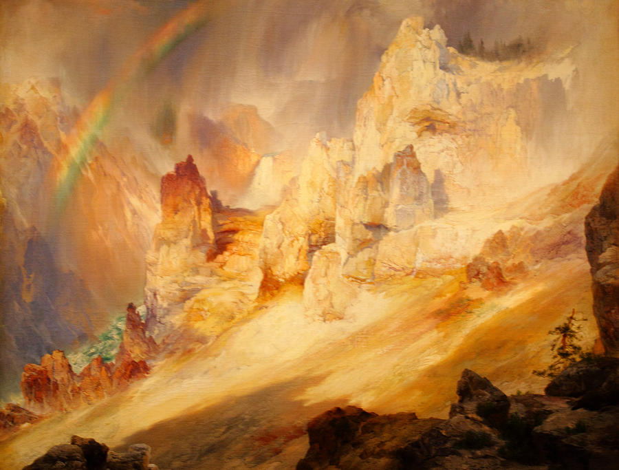 Rainbow over the Grand Canyon of the Yellowstone Painting by Thomas Moran