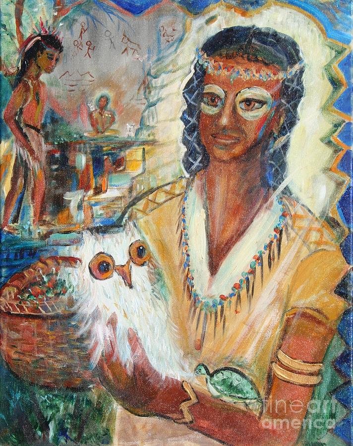 Woman Painting - Rainbow Owl by Avonelle Kelsey