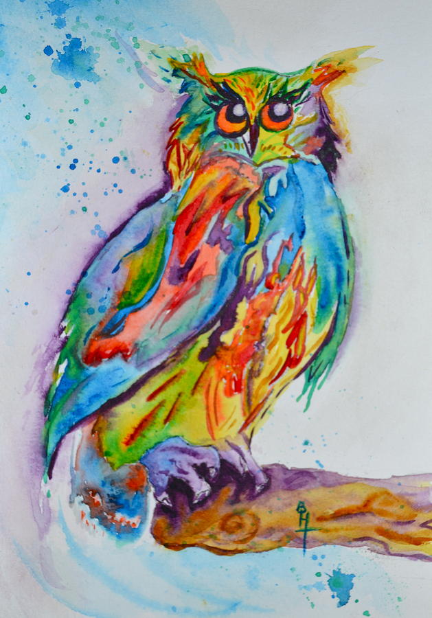 Rainbow Owl Painting by Beverley Harper Tinsley