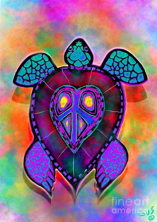 Rainbow Peace Turtle  Painting by Nick Gustafson
