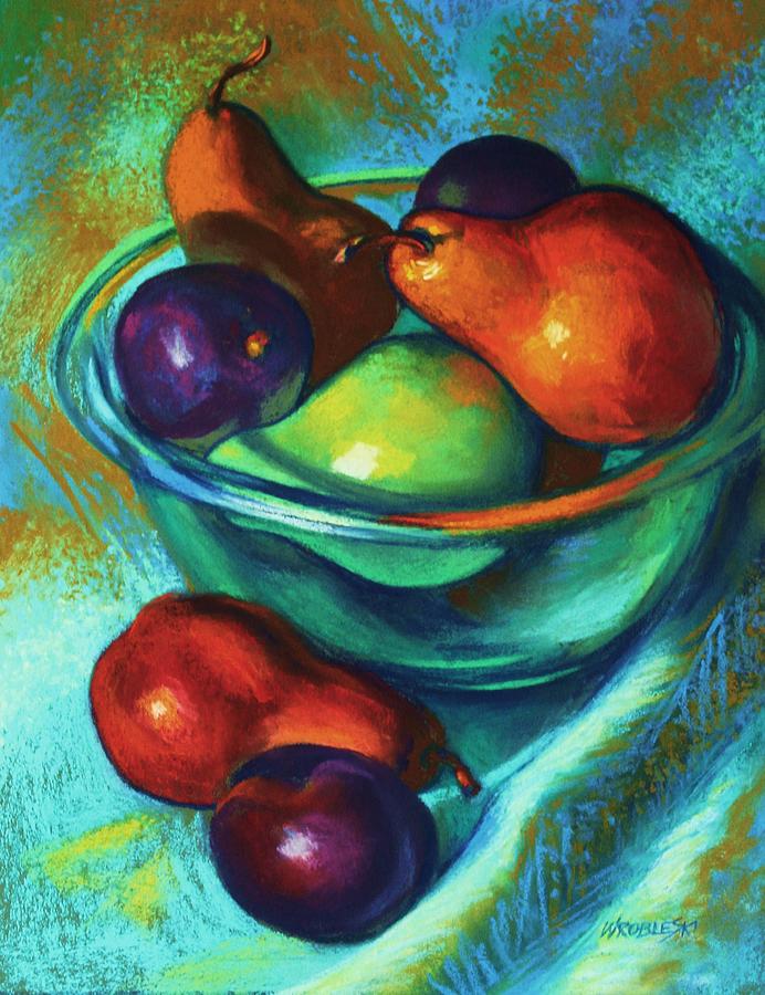 Rainbow Pears Painting by Peggy Wrobleski