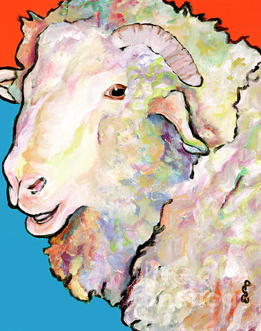 Sheep Painting - Rainbow Ram by Pat Saunders-White
