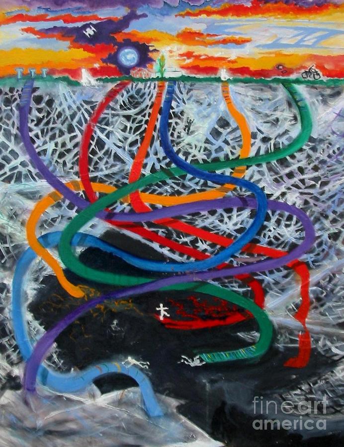 Rainbow Ribbons Painting by Myra Maslowsky