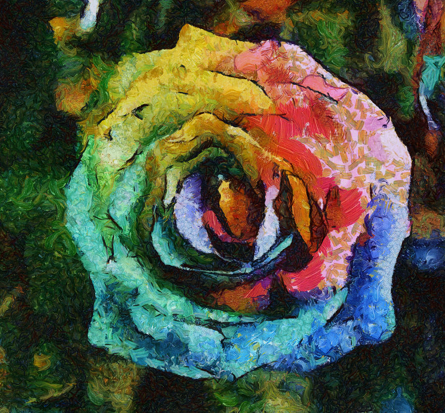 Rainbow rose square format painting Painting by Eti Reid