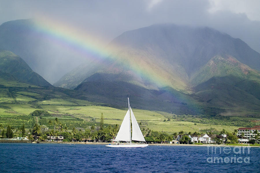 Rainbow Sailboat Maui Photograph by M Swiet Productions