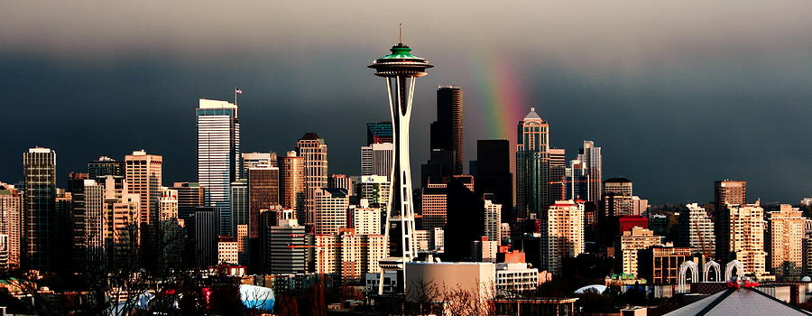 Rainbow Seattle Panorama Photograph by Benjamin Yeager