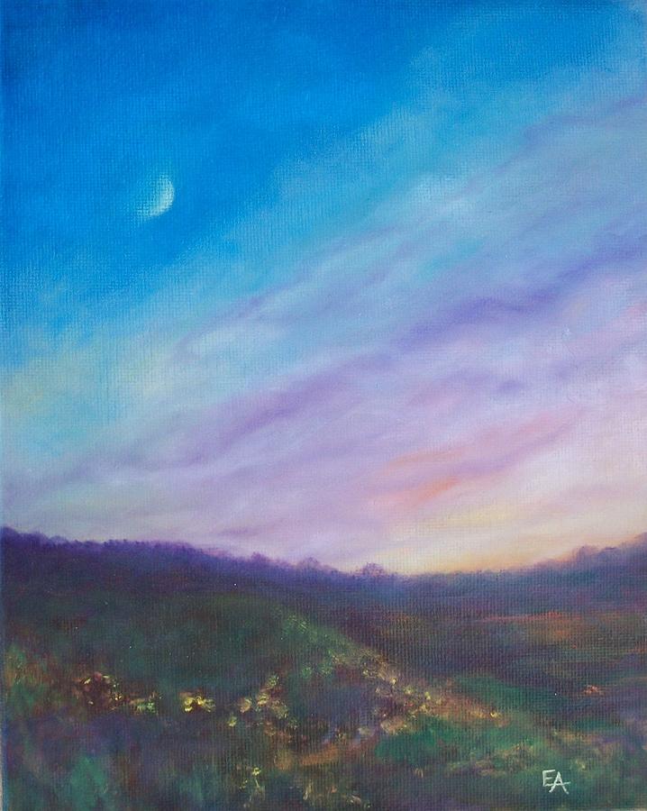 Rainbow Sky-crescent Moon Painting by Elizabeth Elgin