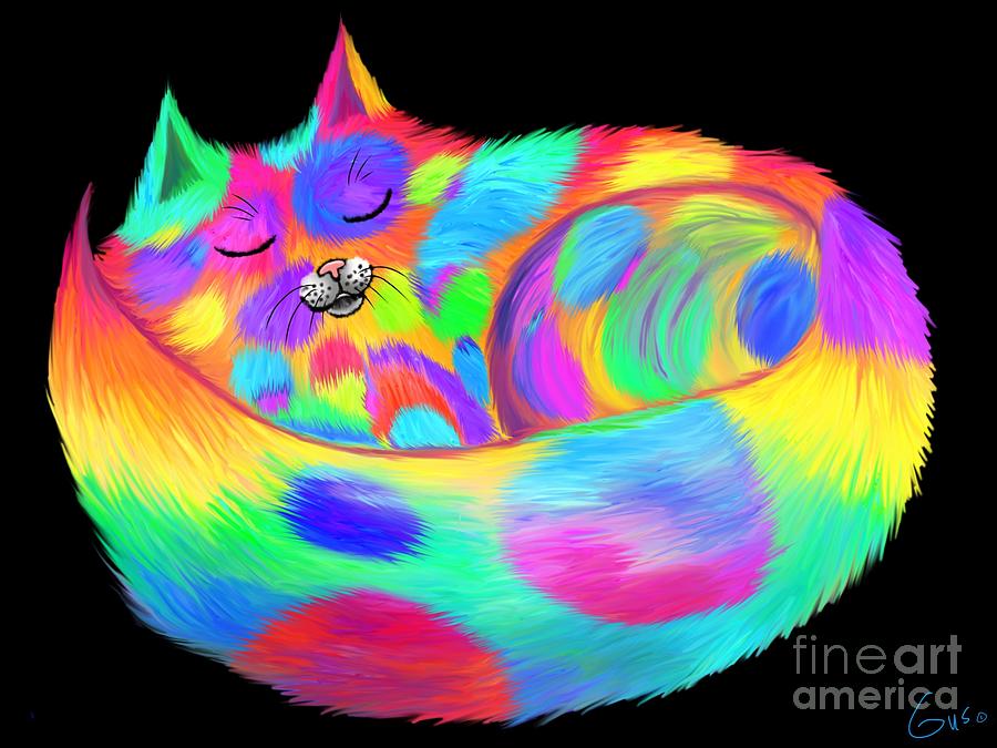 Rainbow spotted cat Painting by Nick Gustafson