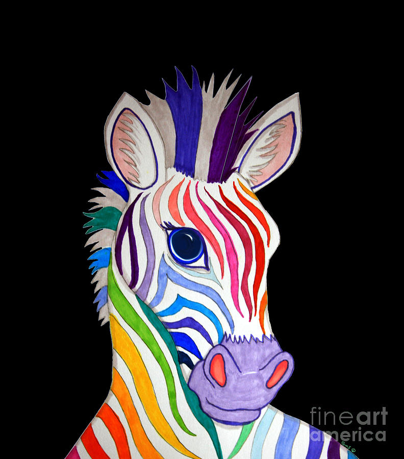Zebra Drawing - Rainbow Striped Zebra 2 by Nick Gustafson