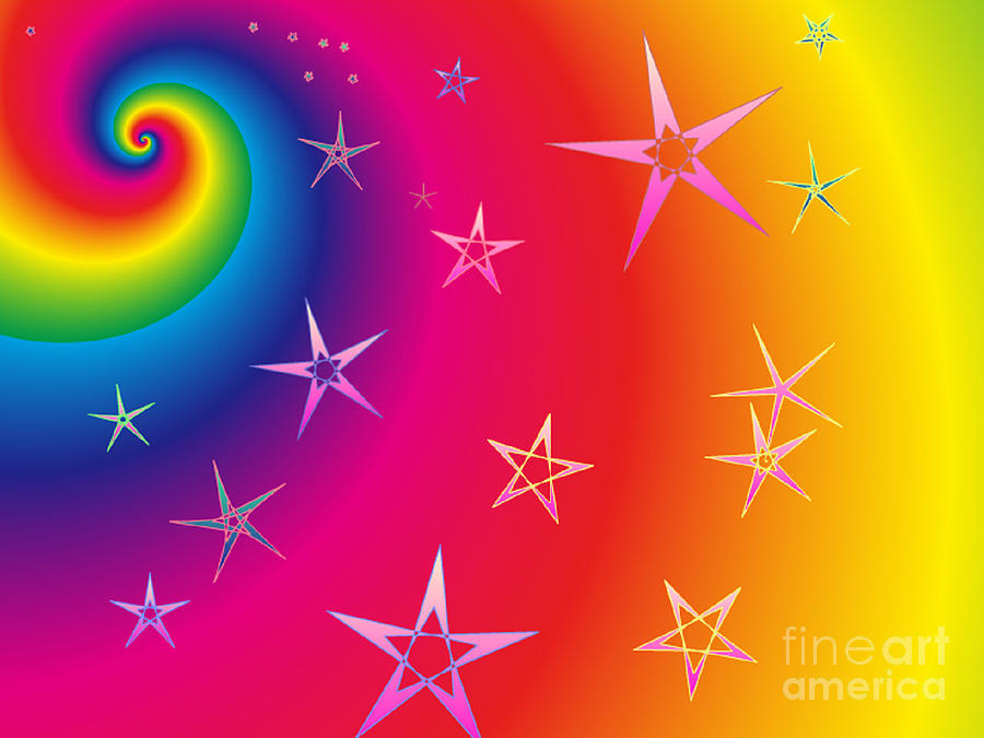 Rainbow Swirls With Stars Painting