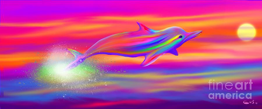 Rainbow Tide Dolphin Painting by Nick Gustafson
