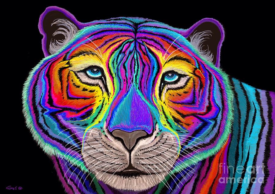 Rainbow Tiger Painting by Nick Gustafson