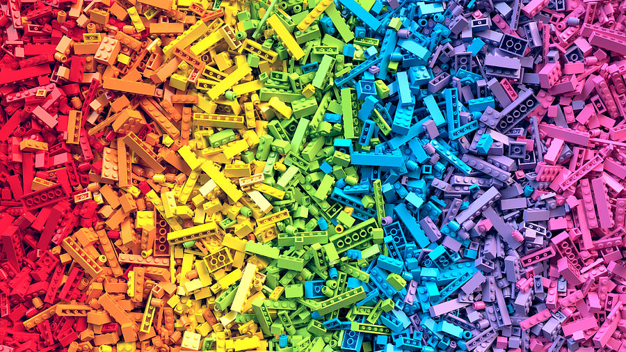 Rainbow Toy Blocks Background. 3d Photograph by 3d Kot
