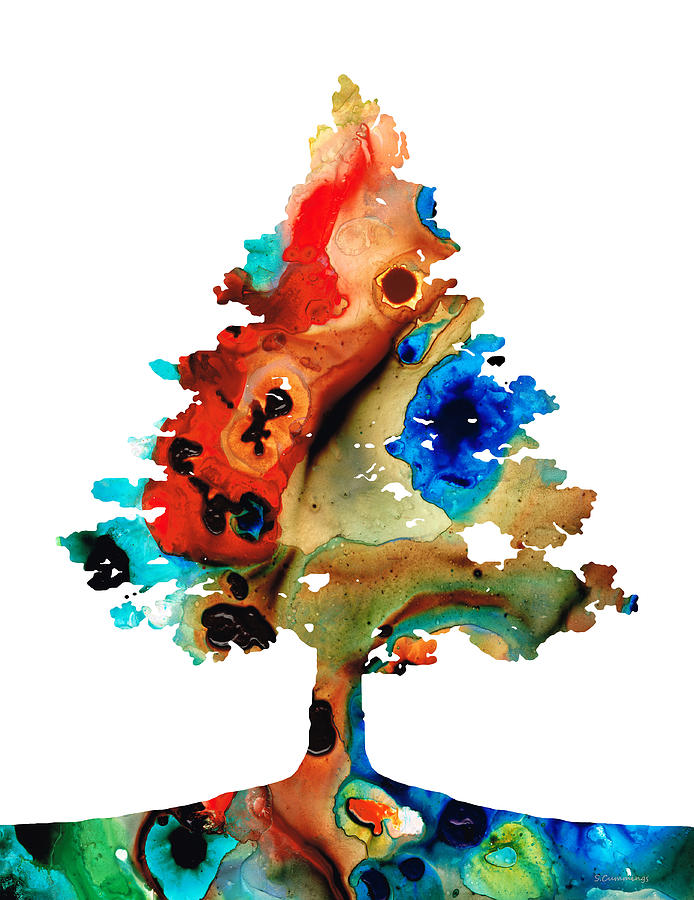 Tree Painting - Rainbow Tree 2 - Colorful Abstract Tree Landscape Art by Sharon Cummings
