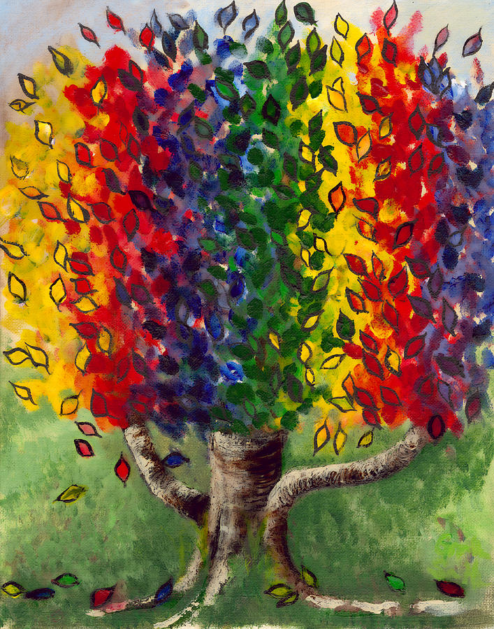 Primary Colors Painting - Rainbow Tree by Gretchen  Smith