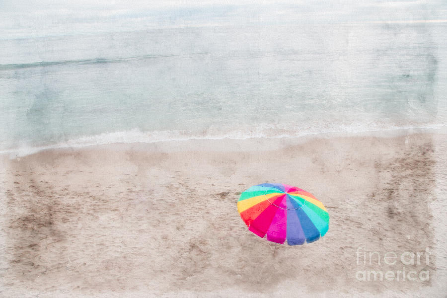 Rainbow Umbrella on Beach Photograph by Linda Matlow