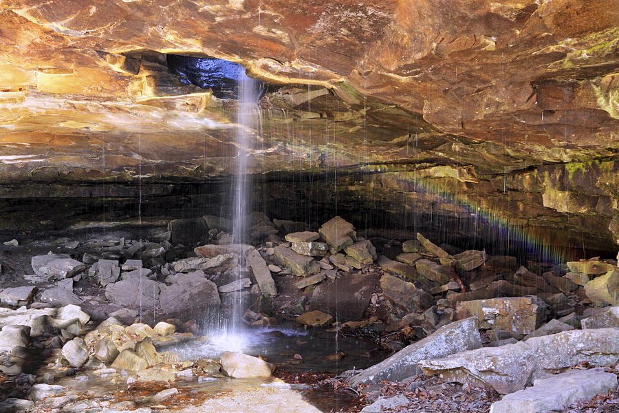 Rainbow under Glory Hole Falls - Arkansas - Waterfall Photograph by Jason Politte