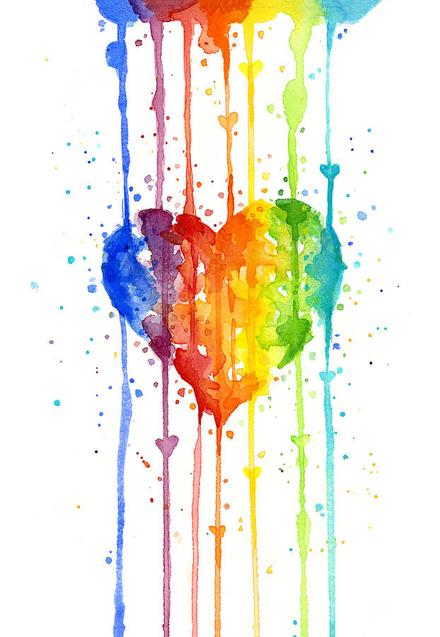Heart Painting - Rainbow Watercolor Heart by Olga Shvartsur