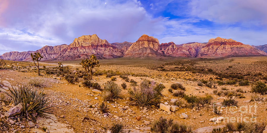 Rainbow Wilderness Panorama at Red Rock Canyon before Sunrise - Las Vegas Nevada Photograph by Silvio Ligutti